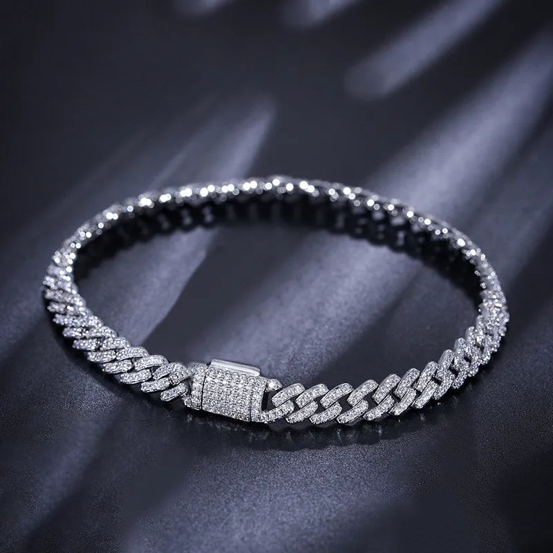 Luxury Brilliance: 925 Sterling Silver Moissanite Diamond Cuban Bracelet