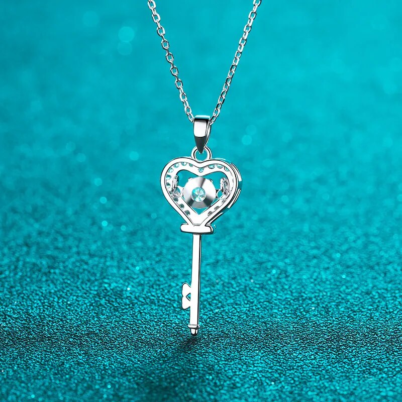 HeavenLea Key of Love: Divine Moissanite Heart Necklace