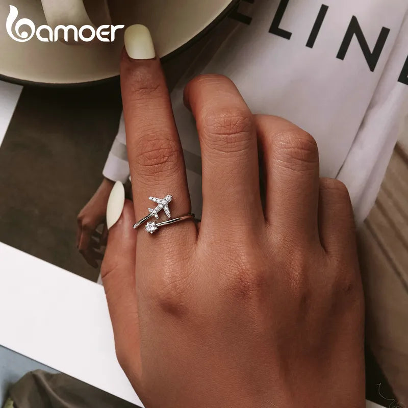 Jet Set Sterling Silver CZ Adjustable Ring - Explore Your Dreams