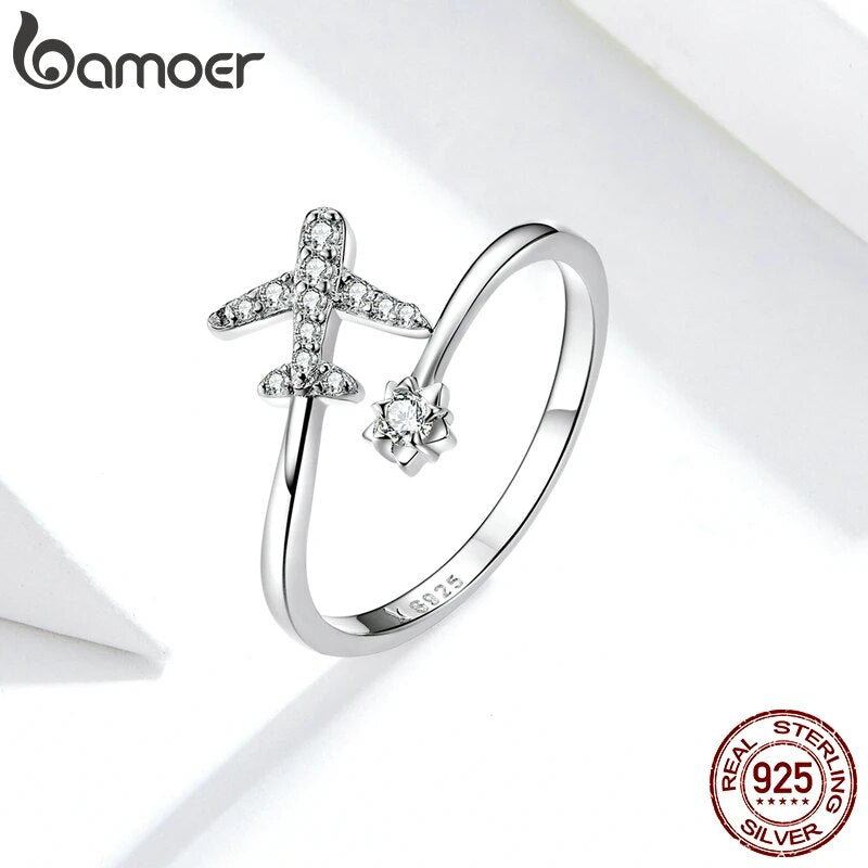Jet Set Sterling Silver CZ Adjustable Ring - Explore Your Dreams