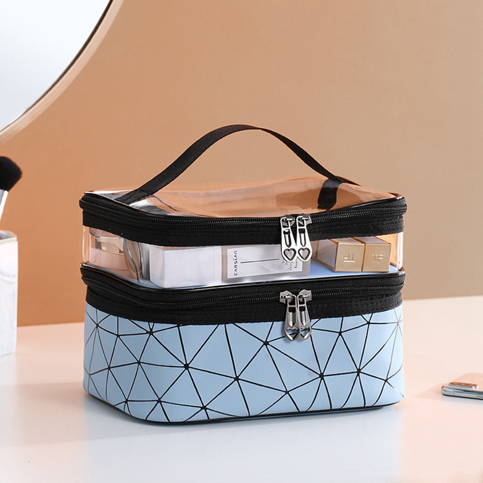 Geometric Two-Tier Cosmetic Bag