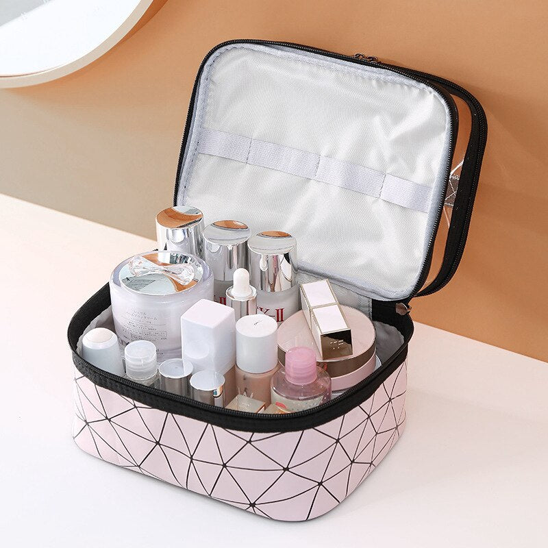 Geometric Two-Tier Cosmetic Bag