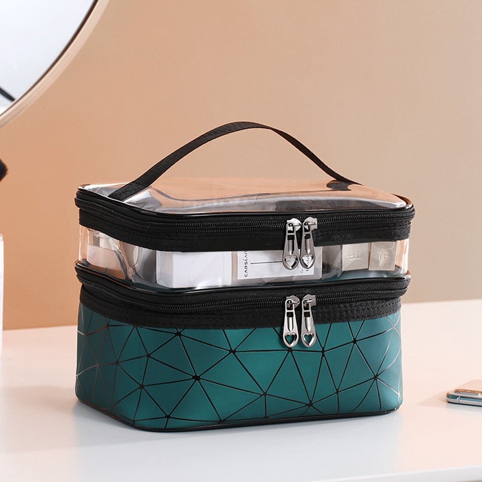 Geometric Two-Tier Cosmetic Bag