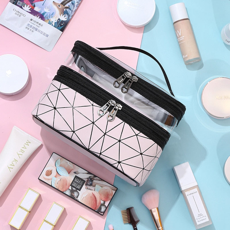 Geometric Two-Tier Cosmetic Bag