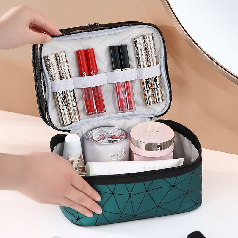 Geometric Two-Tier Cosmetic Bag