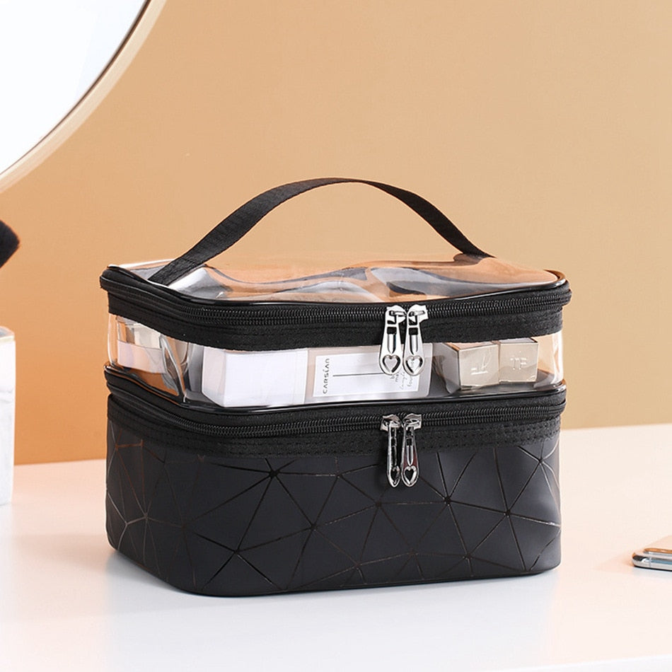 Geometric Two-Tier Cosmetic Bag