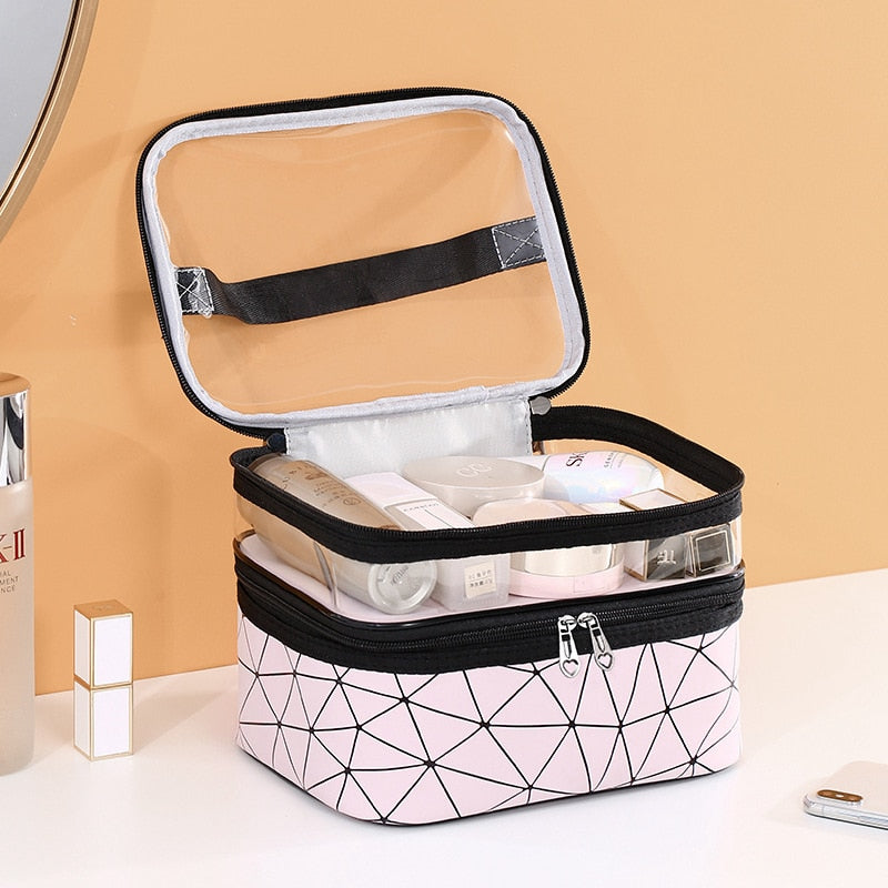 Geometric Two-Tier Cosmetic Bag
