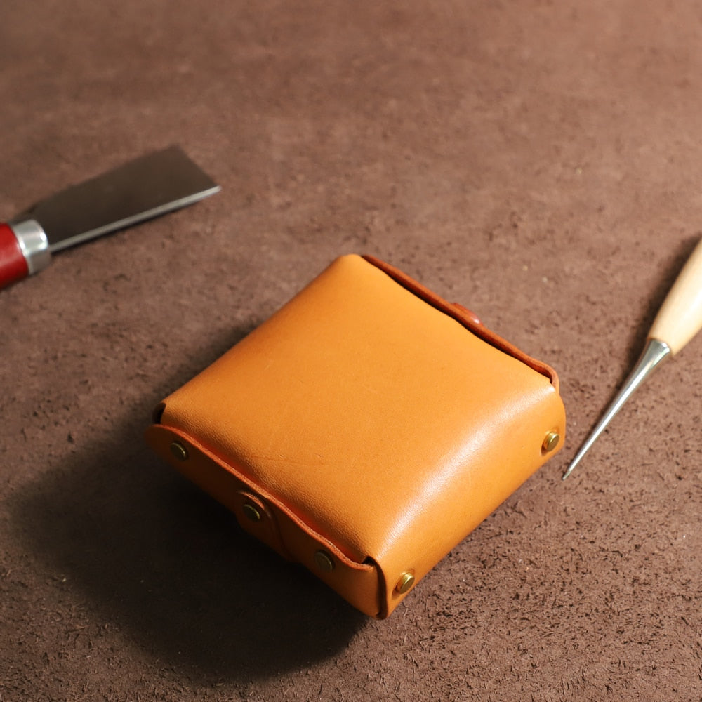 British Style Retro Authentic Leather Mini Makeup Bag