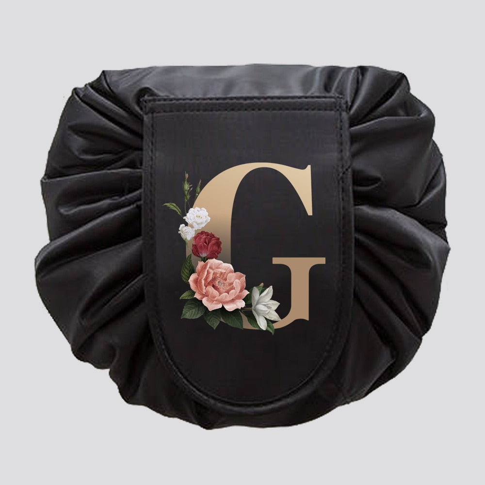 Gold Letter Drawstring Cosmetic Bag