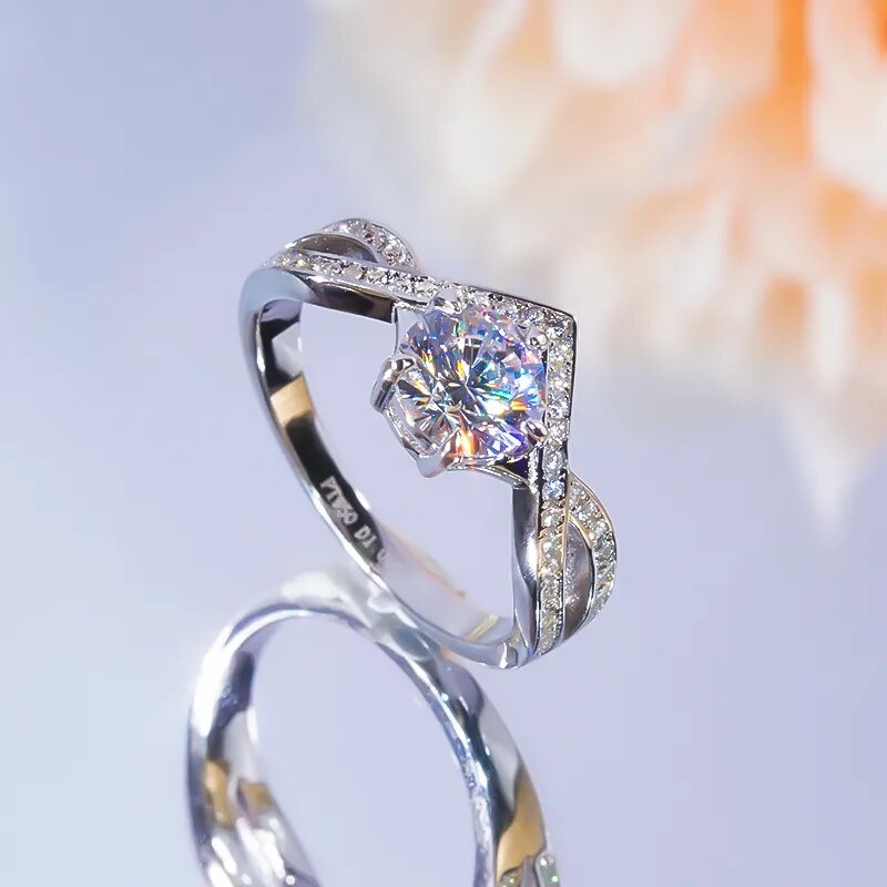 Victory Divine: V-Shaped Sterling Silver Ring Series (D color Moissanite & Zircon)