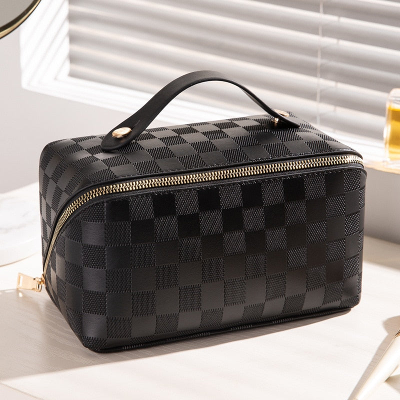 Refined Checkered Cosmetic Bag