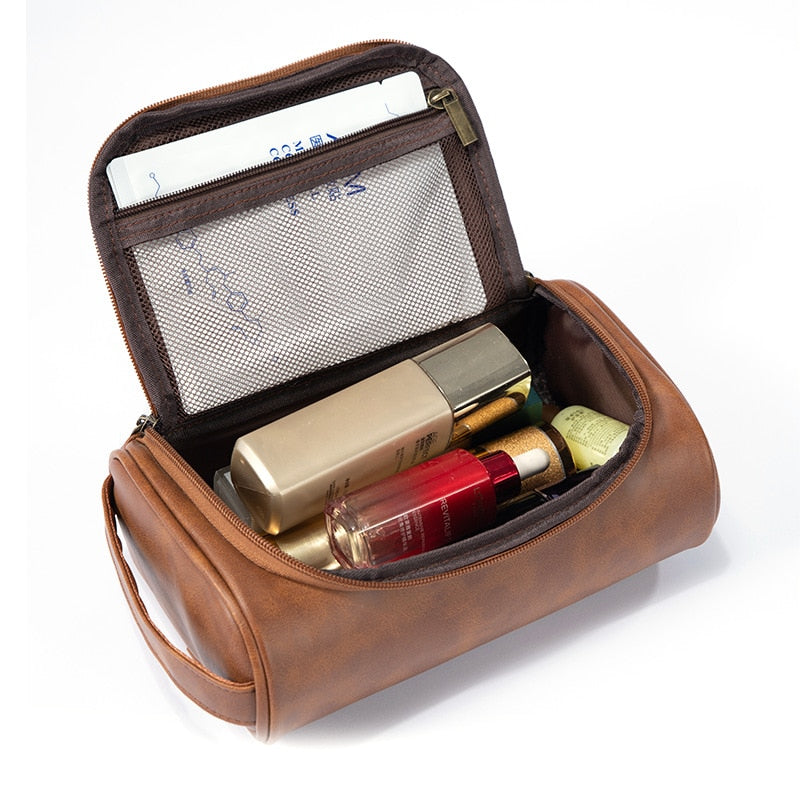 Men's Retro PU Leather Travel Toiletry Bag