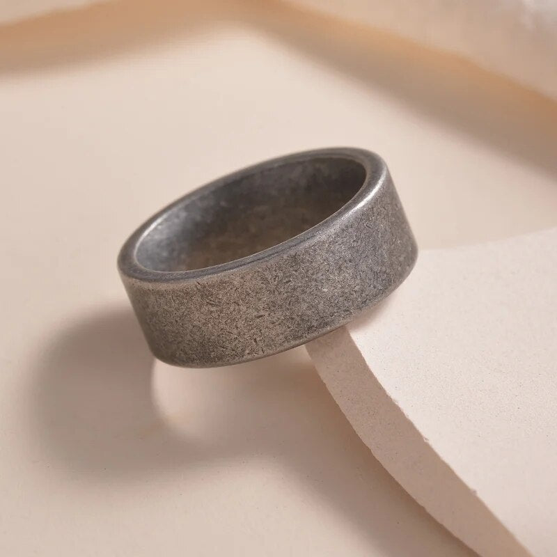 Antique Silver Titanium Steel Men's Ring