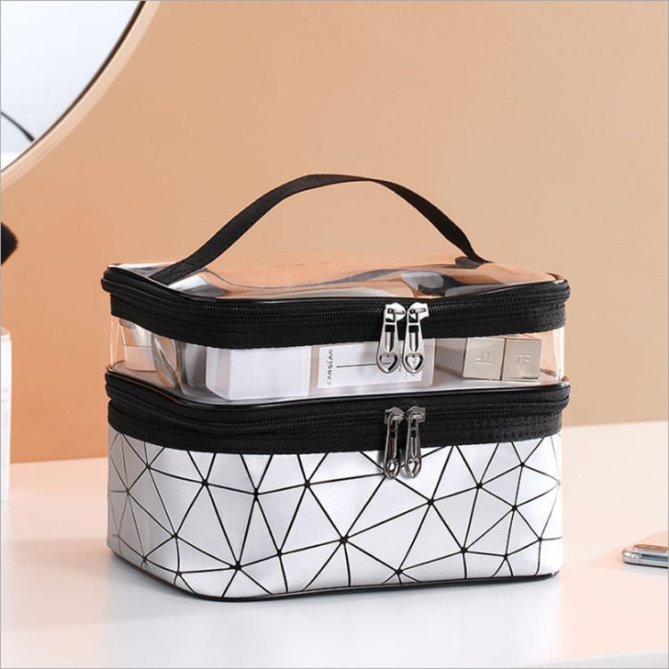 Geometric Two-Tier Cosmetic Bag
