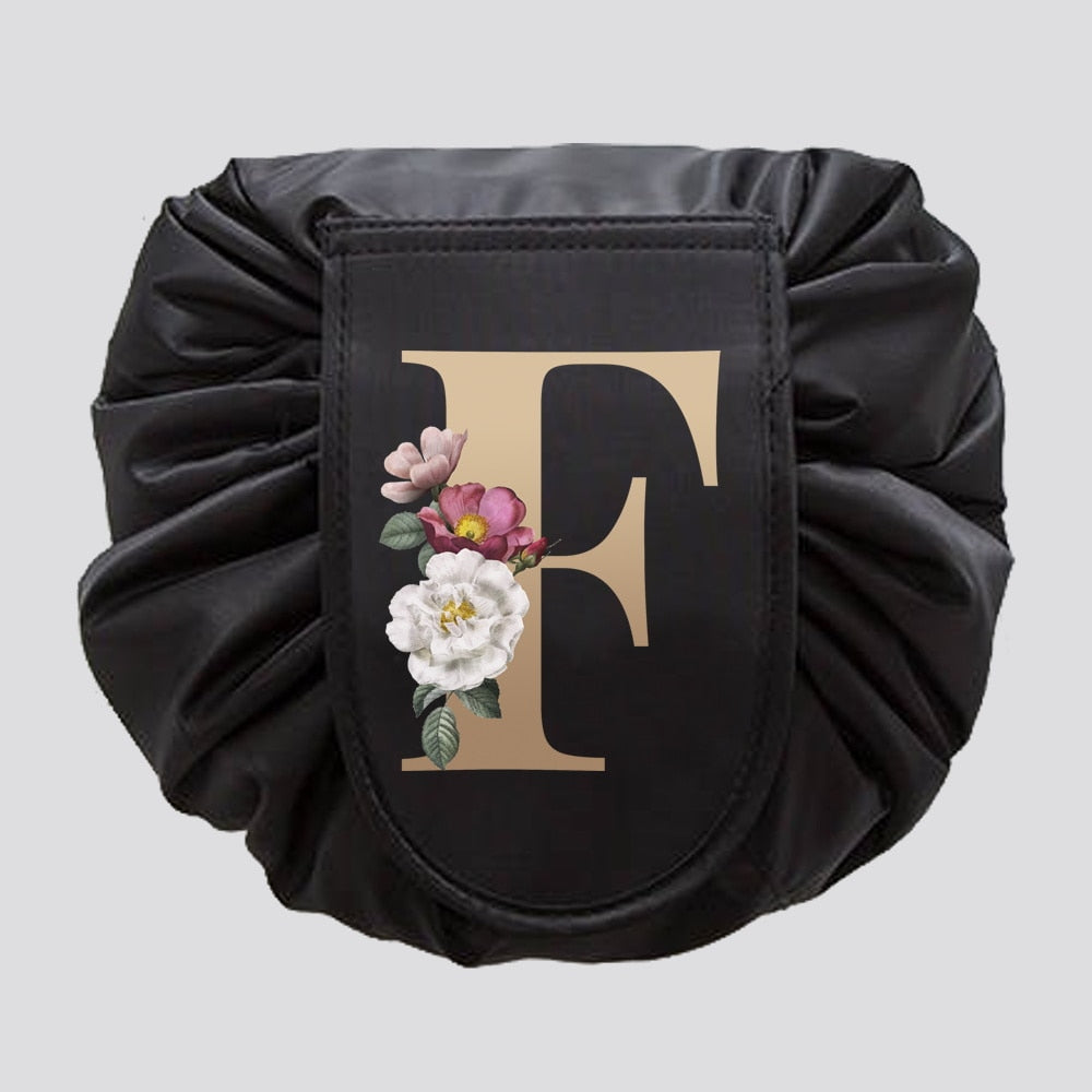 Gold Letter Drawstring Cosmetic Bag