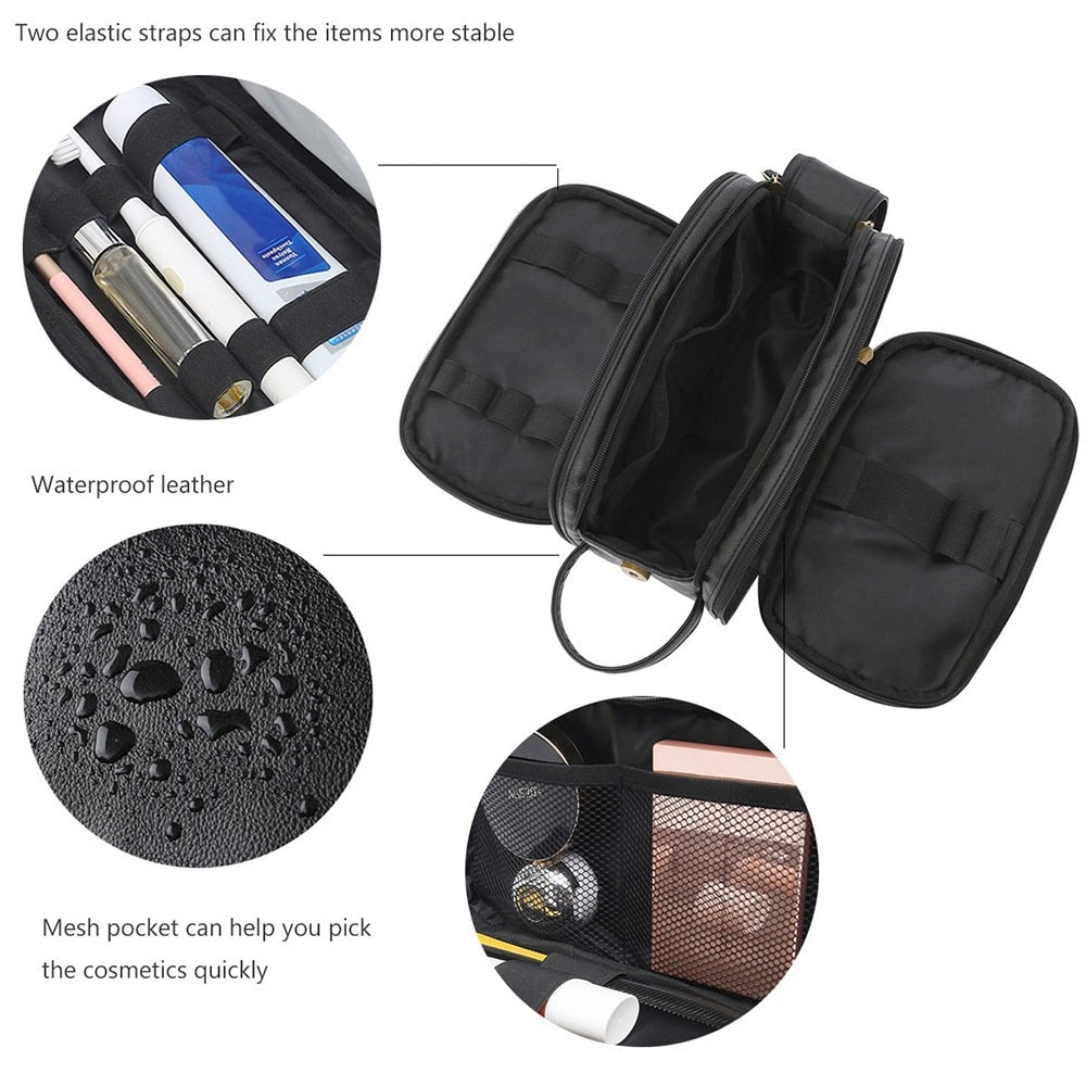 Men's Dual-Zipper Vintage PU Leather Toiletry Bag