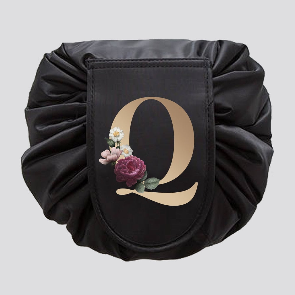 Gold Letter Drawstring Cosmetic Bag