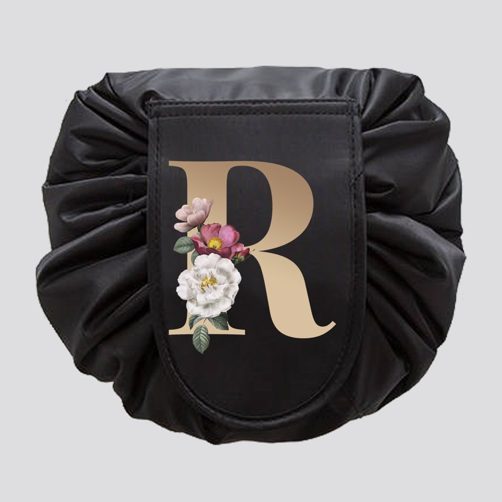 Gold Letter Drawstring Cosmetic Bag