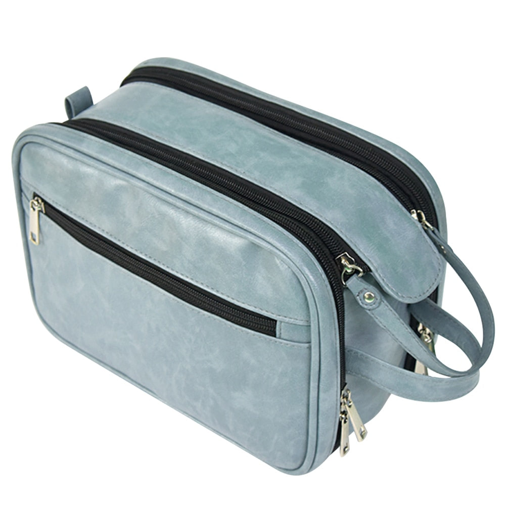 Dual-Zipper PU Leather Toiletry Bag