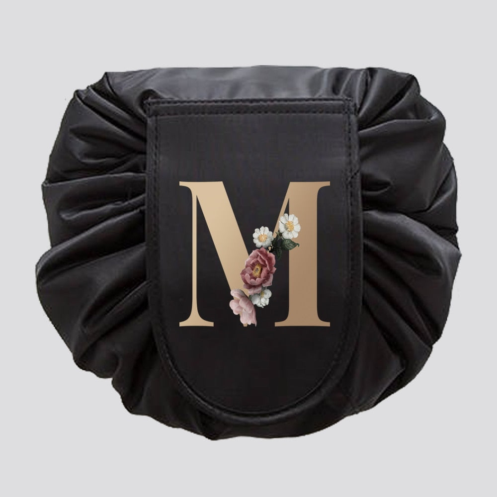 Gold Letter Drawstring Cosmetic Bag