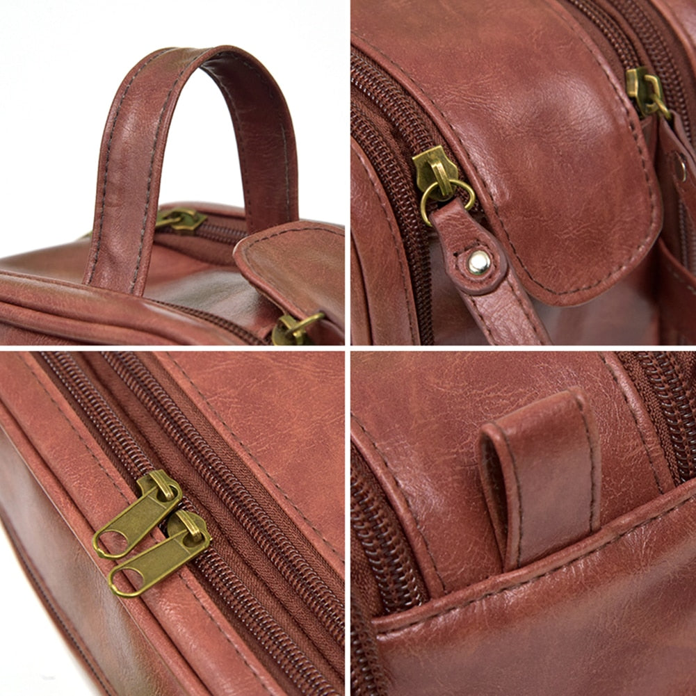 Dual-Zipper PU Leather Toiletry Bag