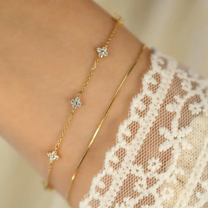 Divine Blossom Bracelet - 925 Sterling Silver & 18k Gold Zircon