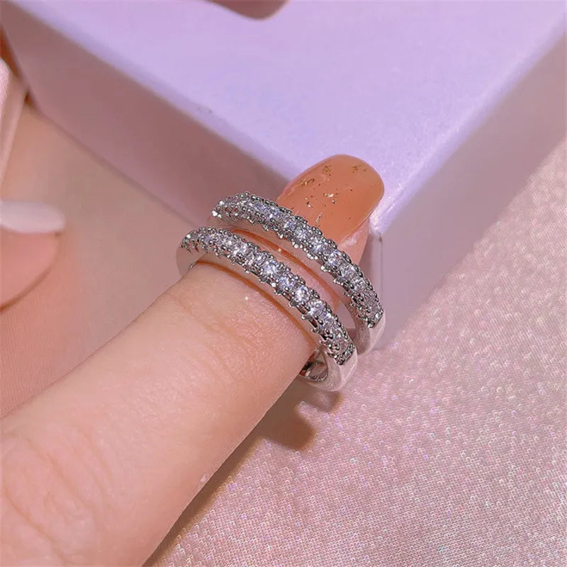 Elegant Double Row Moissanite Ring (925 Sterling Silver)