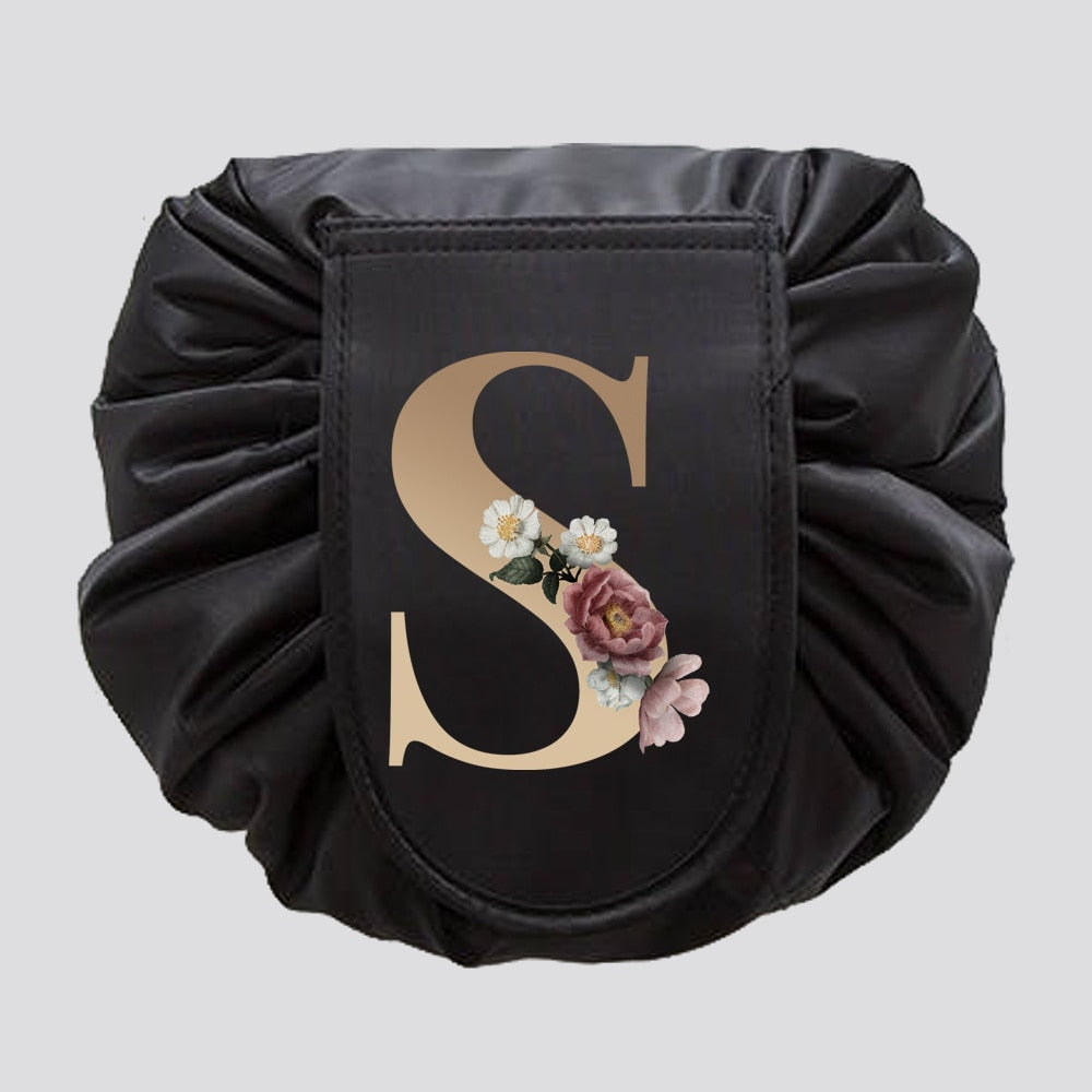 Gold Letter Drawstring Cosmetic Bag
