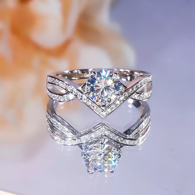 Victory Divine: V-Shaped Sterling Silver Ring Series (D color Moissanite & Zircon)