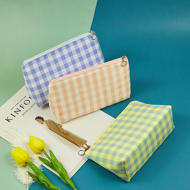 Organic Cotton Checkered Cosmetic Bag