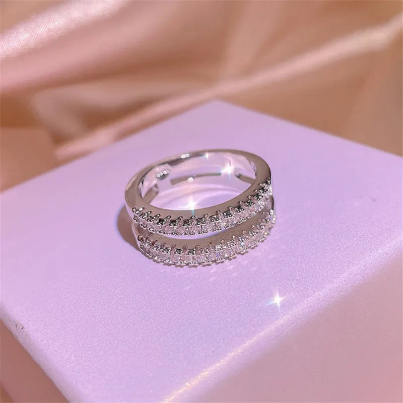 Elegant Double Row Moissanite Ring (925 Sterling Silver)