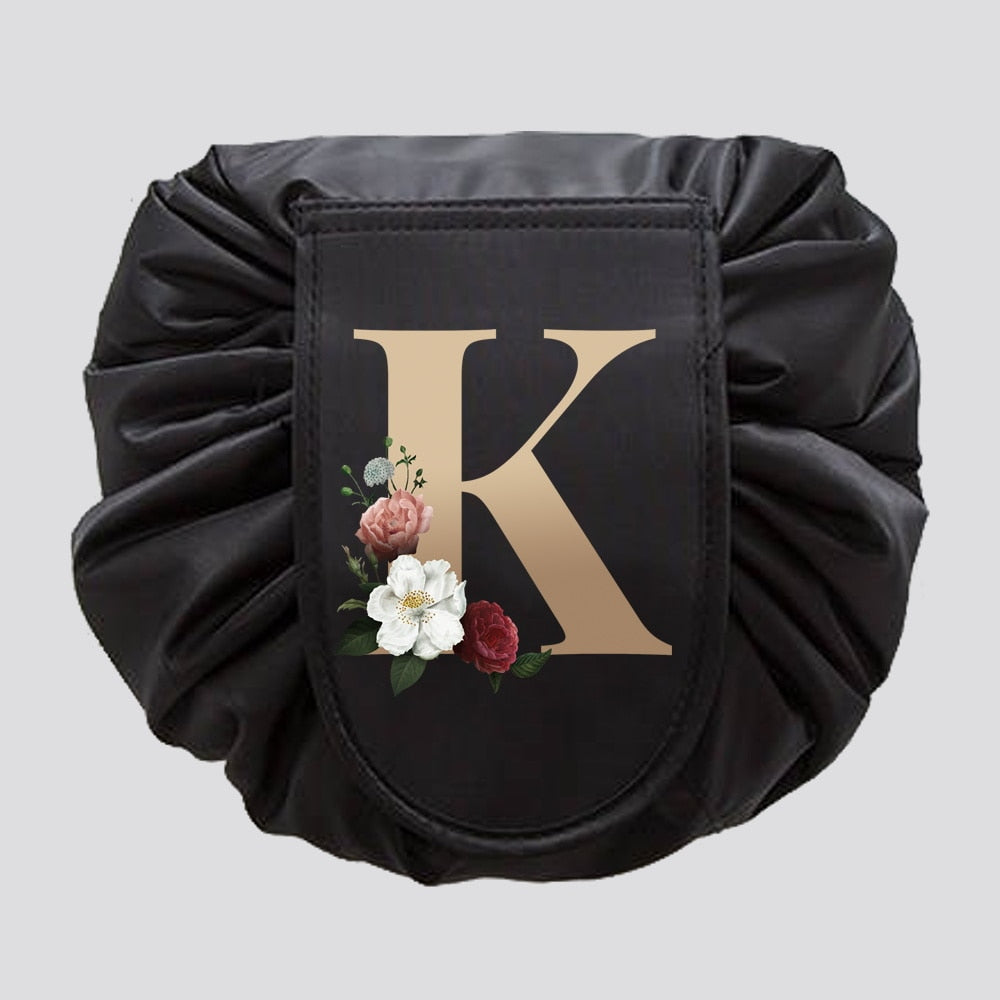 Gold Letter Drawstring Cosmetic Bag