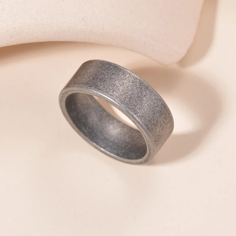 Antique Silver Titanium Steel Men's Ring