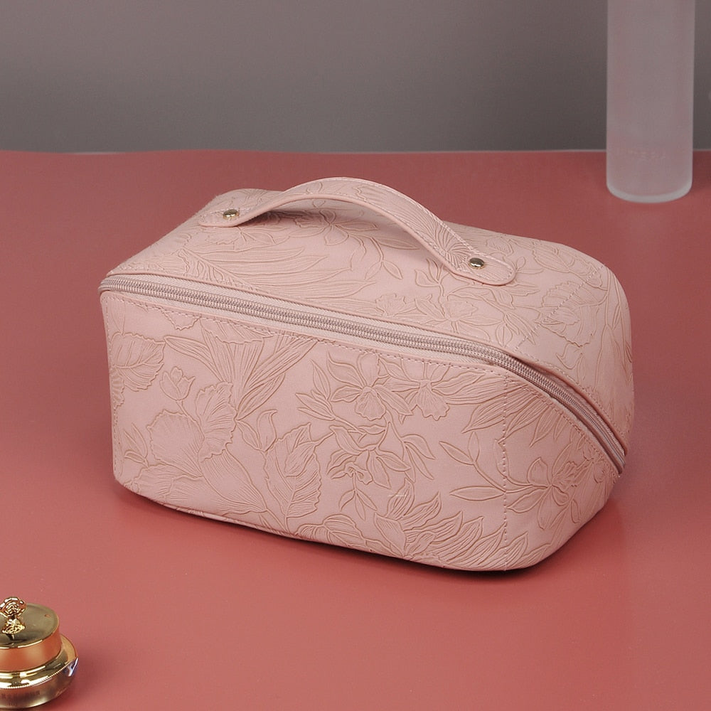 Embossed Floral Pattern PU Leather Cosmetic Bag