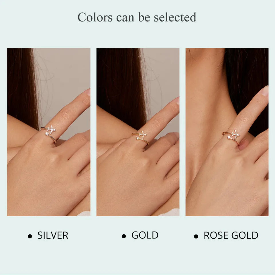 Jet Set Sterling Silver CZ Adjustable Ring - Explore Your Dreams