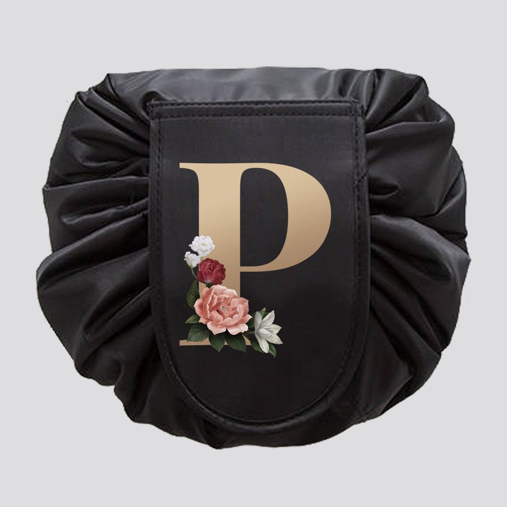 Gold Letter Drawstring Cosmetic Bag