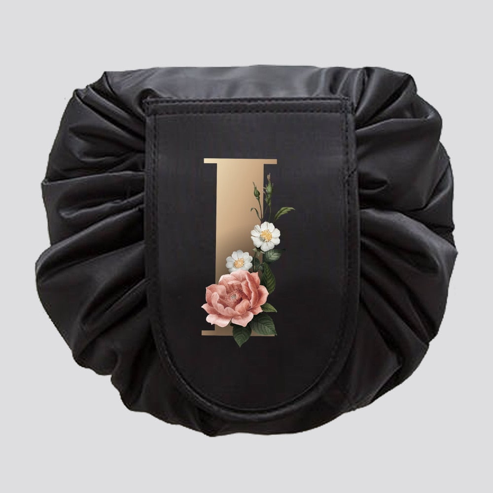 Gold Letter Drawstring Cosmetic Bag