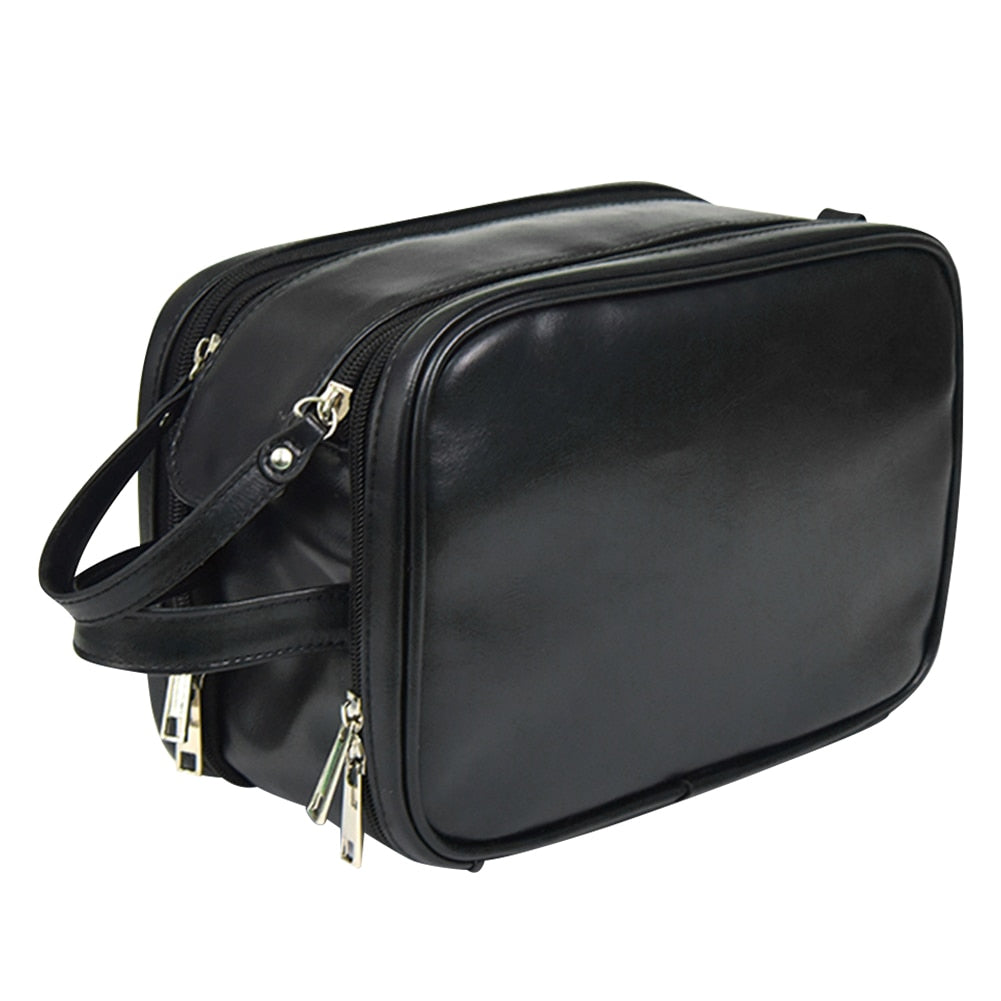 Dual-Zipper PU Leather Toiletry Bag