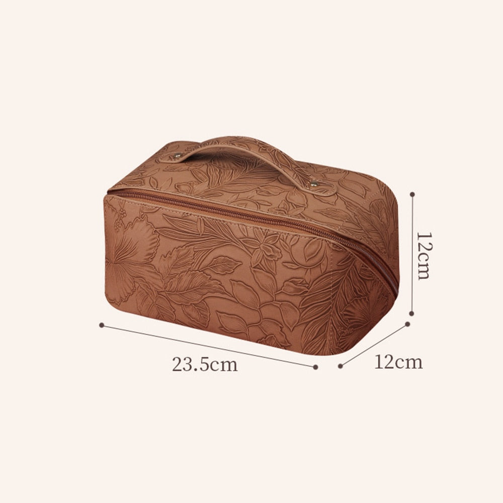 Embossed Floral Pattern PU Leather Cosmetic Bag