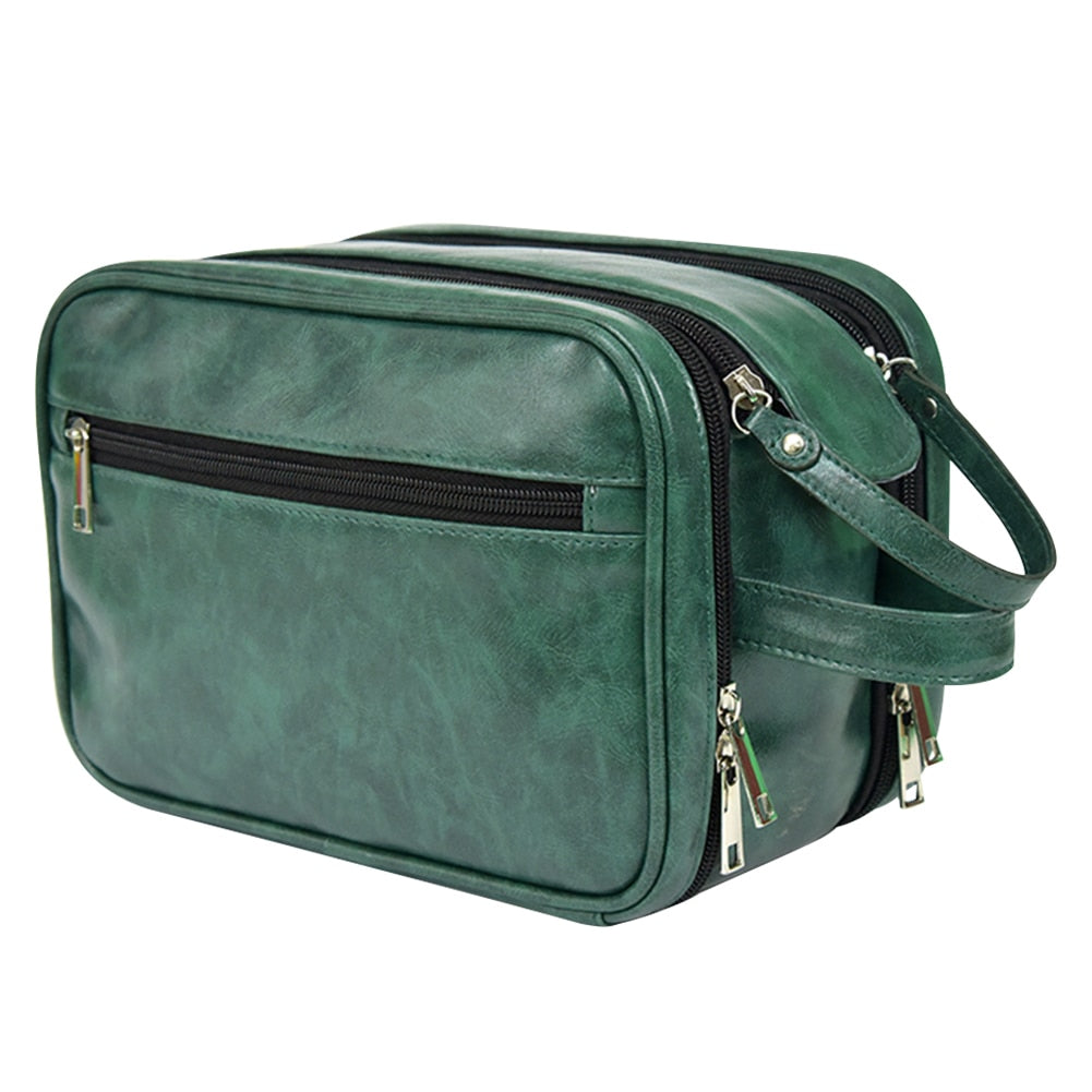 Dual-Zipper PU Leather Toiletry Bag