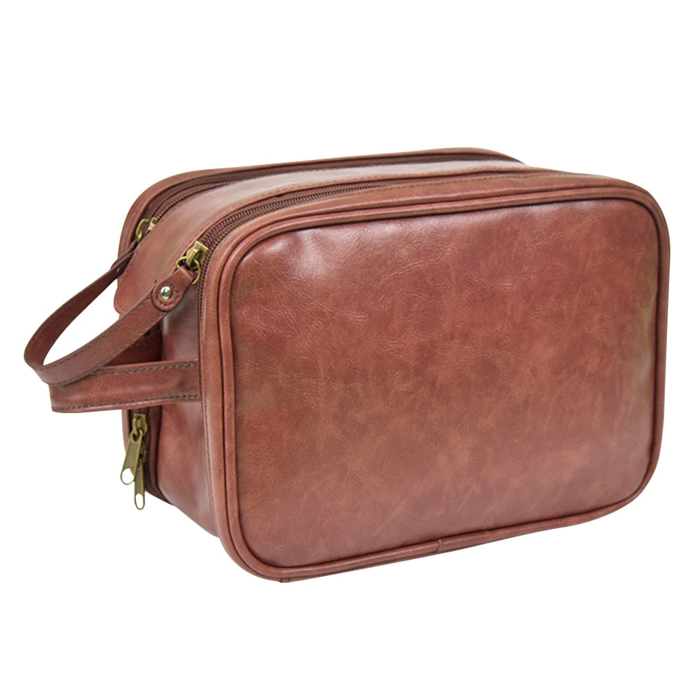 Dual-Zipper PU Leather Toiletry Bag