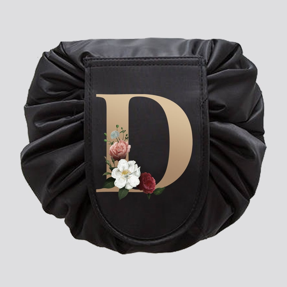 Gold Letter Drawstring Cosmetic Bag