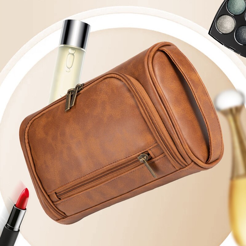 Men's Retro PU Leather Travel Toiletry Bag