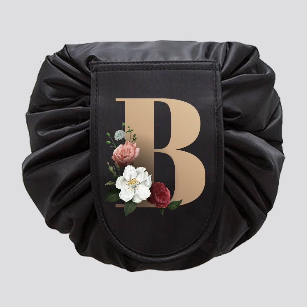 Gold Letter Drawstring Cosmetic Bag