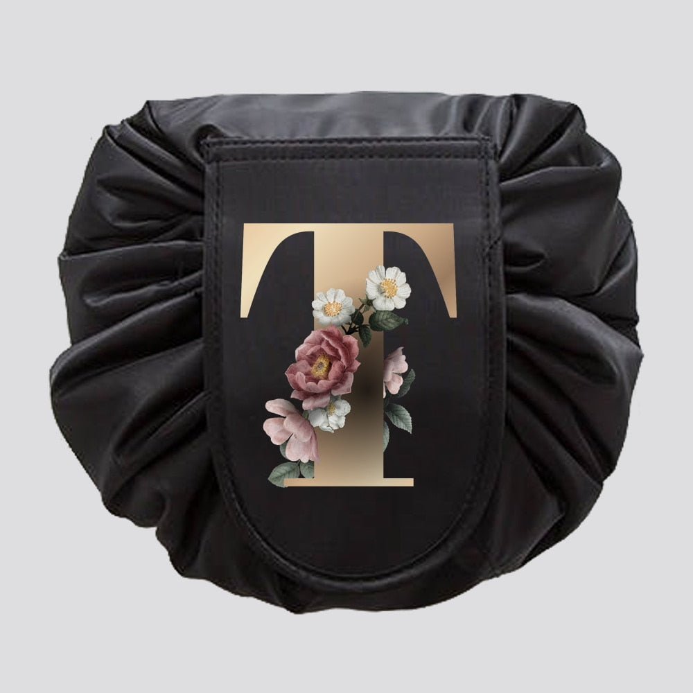Gold Letter Drawstring Cosmetic Bag