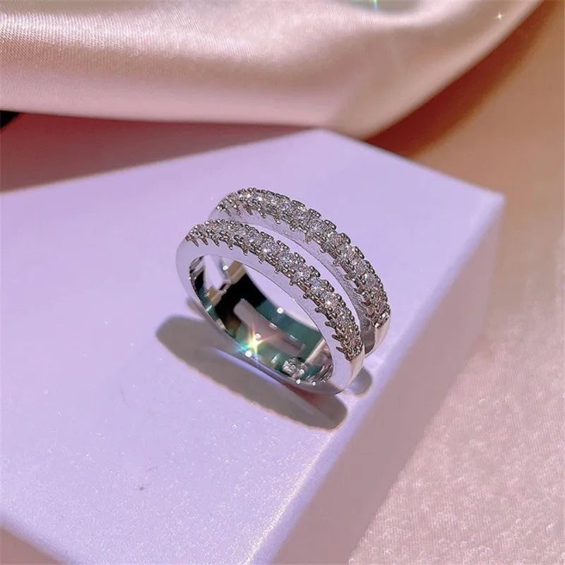 Elegant Double Row Moissanite Ring (925 Sterling Silver)