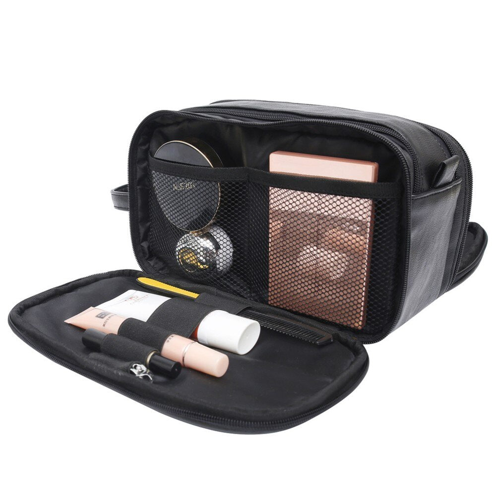 Men's Dual-Zipper Vintage PU Leather Toiletry Bag