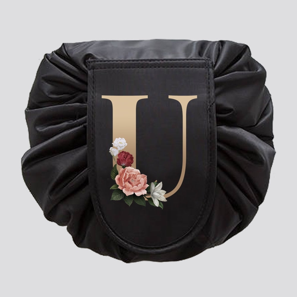 Gold Letter Drawstring Cosmetic Bag