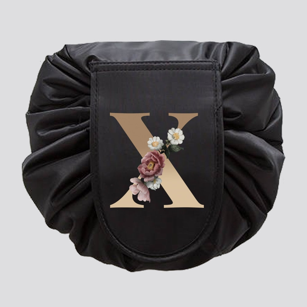 Gold Letter Drawstring Cosmetic Bag