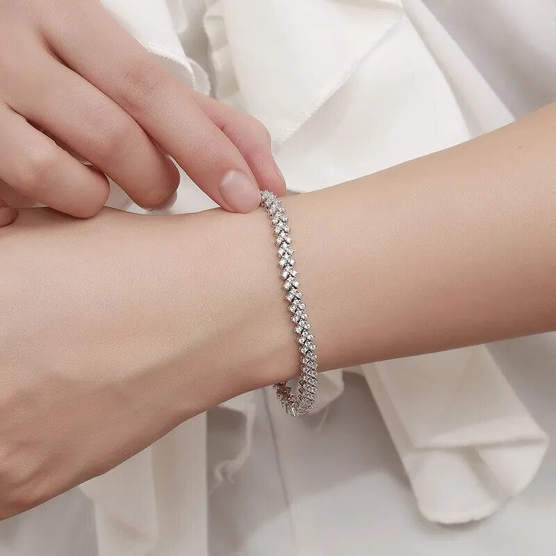 Heartfelt Brilliance: 1.5mm Real Moissanite Heart Tennis Bracelet